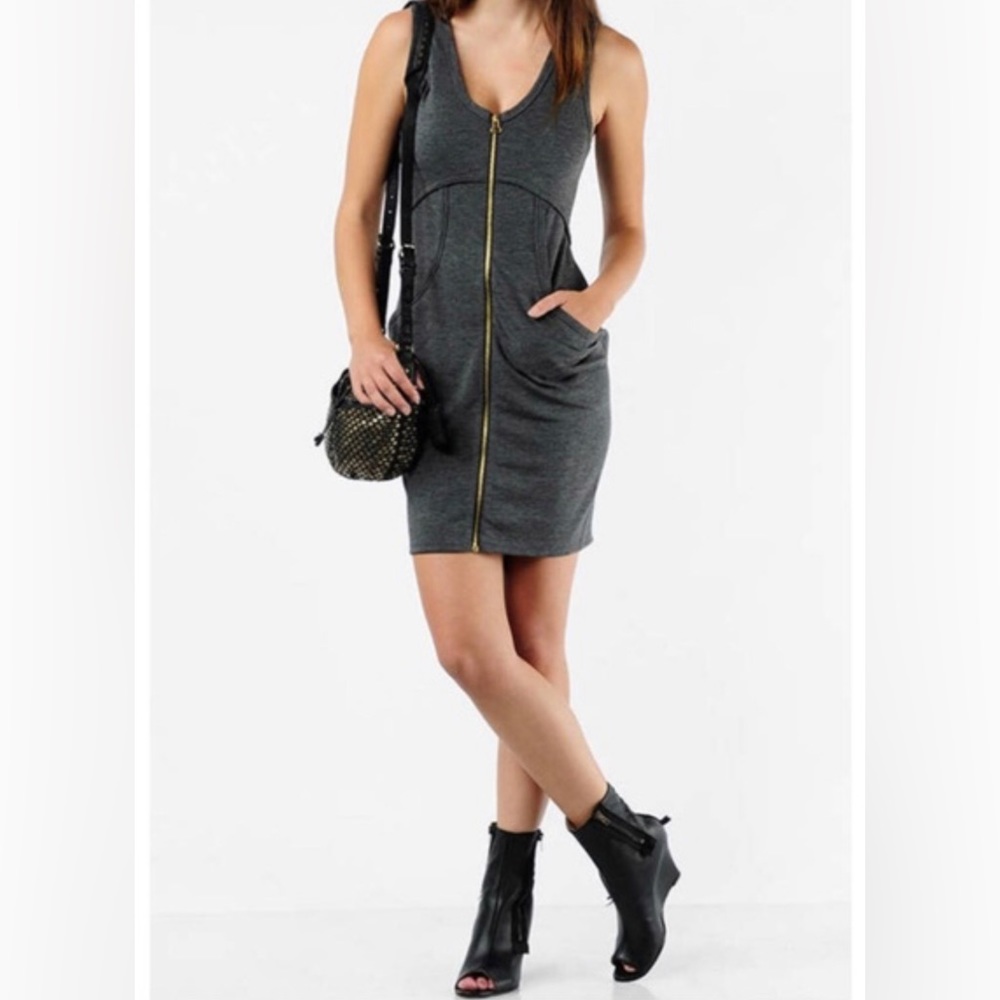 T BY ALEXANDER WANG GREY (CHARCOAL) SEAMED PONTE ZIP DRESS